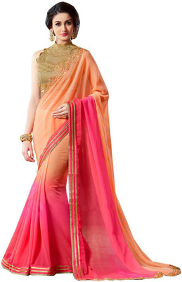 

Parisha Embroidered Fashion Chiffon Saree(Orange, Pink), Light orange;pink
