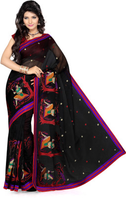 

Ishin Printed Fashion Net Saree(Black)