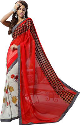 

Mathura Embroidered Fashion Chiffon Saree(Red, White, Black), Black;red;white