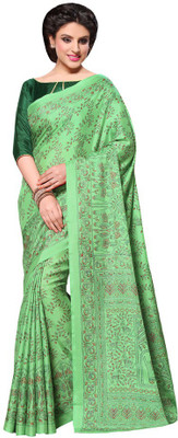 Paroma Art Self Design Madhubani Art Silk Saree(Green)