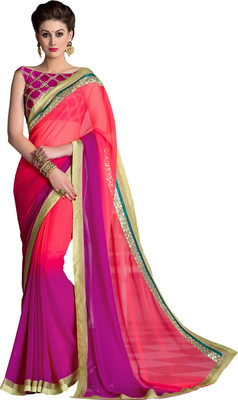 

Khoobee Self Design, Embroidered, Embellished Fashion Georgette Saree(Pink)