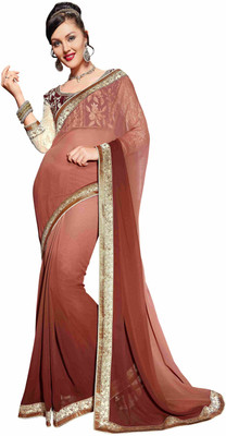 

Khushali Self Design, Embroidered Fashion Georgette Saree(Brown)