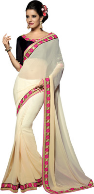 

Saara Self Design, Solid Fashion Georgette Saree(White), Off-white