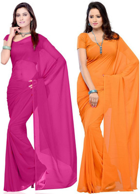 

Multi Retail Printed Daily Wear Georgette Saree(Pack of 2, Pink, Orange), Orange02;pink03