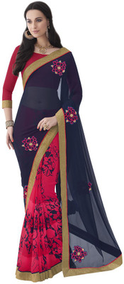 

Desi Butik Embroidered Fashion Georgette Saree(Blue, Pink)