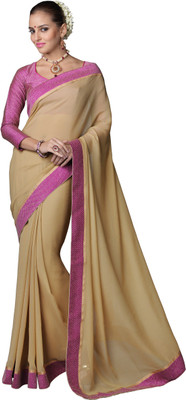 Khoobee Self Design Fashion Georgette Saree(Pink, Beige), Beige;pink