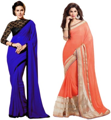 

Stylezone Self Design Fashion Chiffon Saree(Pack of 2, Blue, Orange)