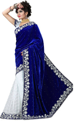 Aksh Fashion Embroidered Lehenga Saree Velvet Saree(Blue)