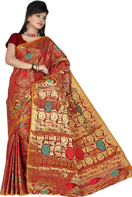 

Mimosa Self Design Kanjivaram Net, Silk, Jacquard Saree(Multicolor), Marun
