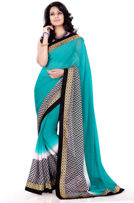 

Sourbh Sarees Printed Fashion Chiffon Saree(Light Blue), Sky blue