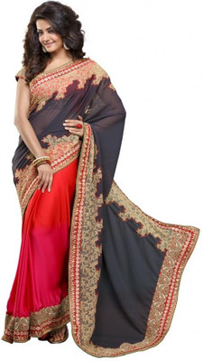 

Chirag Sarees Solid Bollywood Crepe Saree(Multicolor), Ash grey;orange