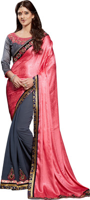 

Jiya Self Design, Embroidered Fashion Georgette, Jacquard Saree(Pink, Grey), Grey;pink