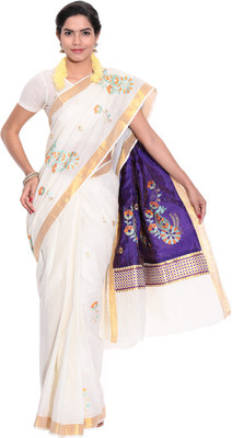

Darps Self Design Balarampuram Cotton Saree(Multicolor), Cream