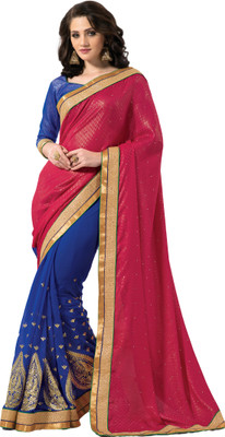 

M.S.Retail Self Design Fashion Chiffon, Crepe Saree(Pink, Blue), Blue;pink
