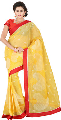 

Weavedeal Embellished, Embroidered Bollywood Cotton, Net Saree(Yellow)