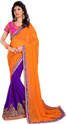 

Indian Wear Online Embroidered Fashion Georgette Saree(Orange, Purple)
