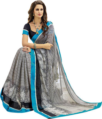 

Ishin Printed Fashion Georgette Saree(Grey), Gray & blue