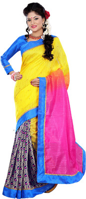 

JTInternational Printed Bhagalpuri Silk Saree(Yellow, Pink), Pink;yellow
