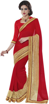 

Desi Butik Embellished Fashion Georgette Saree(Red)