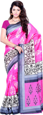 

JTInternational Printed Fashion Art Silk Saree(Pink, Grey), Multicolor