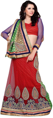 

Jiya Self Design, Embroidered, Embellished Fashion Net Saree(Red, Green, Blue), Blue;green;red