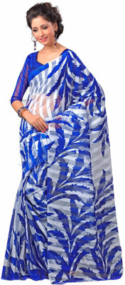 

Urban Vastra Floral Print Bhagalpuri Kota Cotton Saree(Blue), White&blue