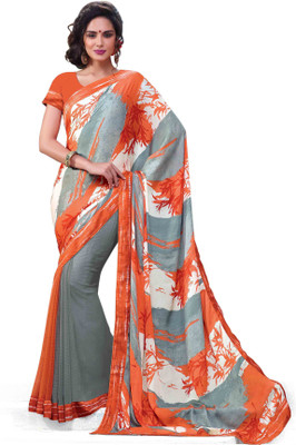 

Indianbeauty Self Design, Printed Bollywood Pure Georgette Saree(Orange, Grey), Grey;orange