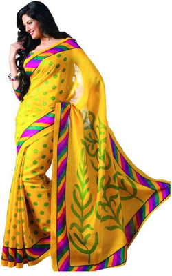 Softdeal Printed Bhagalpuri Printed Silk Saree(Yellow)