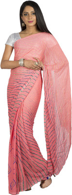 

Jaipur Kurti Printed Bandhej Crepe Saree(Pink), Peach