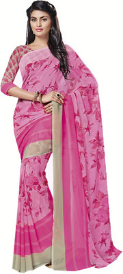 

Ishin Floral Print Fashion Synthetic Georgette Saree(Pink)