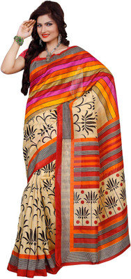 

Khoobee Self Design, Printed Fashion Art Silk Saree(Beige, Multicolor)