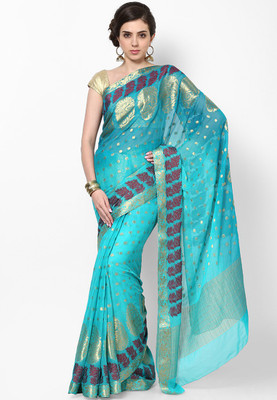

Vivid India Self Design Fashion Chiffon Saree(Blue)