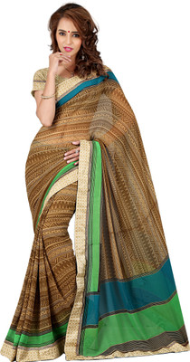 

Jiya Self Design, Printed Fashion Georgette Saree(Brown, Beige), Beige;brown
