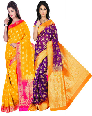

Weavedeal Embellished Kanjivaram Silk Cotton Blend Saree(Pack of 2, Multicolor)