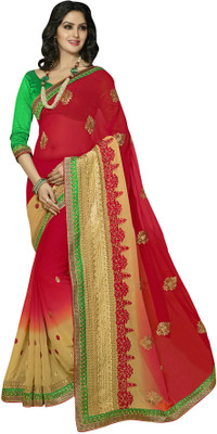 

Jiya Embroidered, Self Design Fashion Georgette Saree(Red, Beige), Beige;red