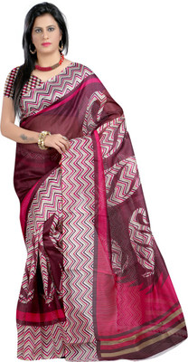

Anushree Saree Printed Bhagalpuri Khadi Saree(Multicolor), Dark red