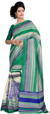 

JTInternational Printed Bhagalpuri Silk Saree(Green)