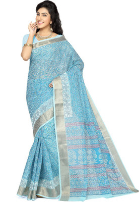 

Rani Saahiba Printed Gadwal Polycotton Saree(Blue
