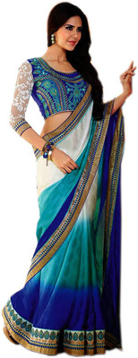 

V And V Shop Printed Fashion Handloom Georgette Saree(Blue)