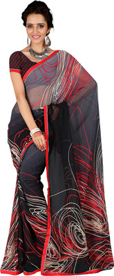 

Jiya Self Design, Printed Fashion Georgette Saree(Black, Multicolor)