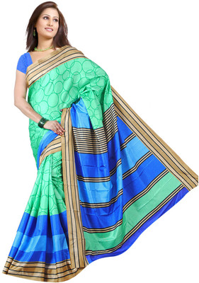 

Khoobee Self Design, Printed Fashion Chiffon Saree(Green, Blue), Blue;pista
