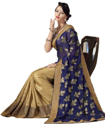 

Priyankas Embroidered Bollywood Crepe Saree(Dark Blue, Beige)