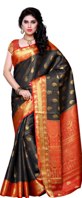 MIMOSA Paisley, Embellished Kanjivaram Art Silk Saree(Black)