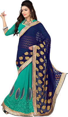 

Khushali Self Design, Embroidered, Embellished Fashion Georgette, Jacquard Saree(Green, Blue), Blue;green