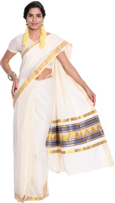 

Darps Self Design Balarampuram Cotton Saree(Multicolor), Cream