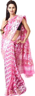 

Purabi Woven Jamdani Handloom Silk Saree(Pink)