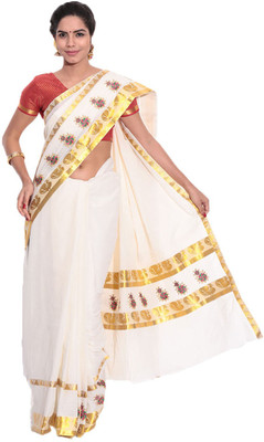 

Darps Self Design Balarampuram Cotton Saree(Multicolor), Cream