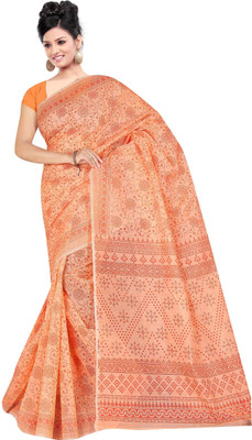 

revathi textiles Printed Gadwal Cotton Saree(Orange)