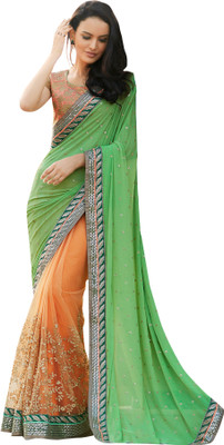 

Brijraj Embroidered Fashion Net Saree(Green, Orange)