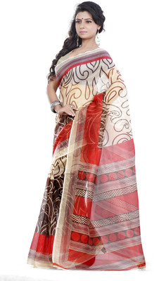 

JTInternational Printed Bhagalpuri Silk Saree(Beige, Brown)
